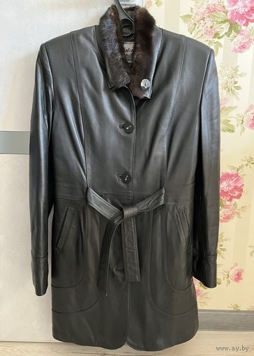 Кожаное пальто утепленное, размер М, 44-46