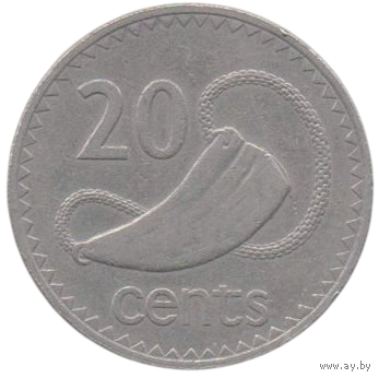 Коронная Колония Фиджи ( Острова Фиджи ). 20 центов 1969. Табуа (зуб кашалота).