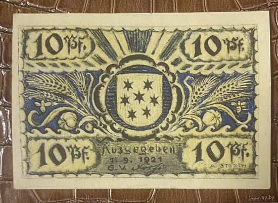 Нодгельд 10 пфеннигов 1921 год. Фолькштедт. Веймарская республика