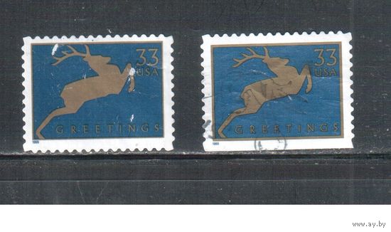 США-1999 (Мих.3217 ВА+BD) , гаш., Рождество, Олень, 2 зубцовки