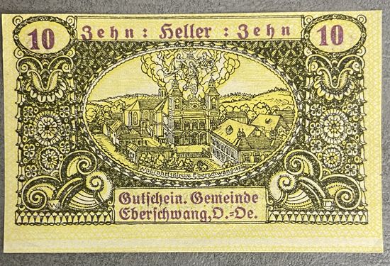 Нотгельды Австрия  Эбершванга 10 геллеров 1920 год.