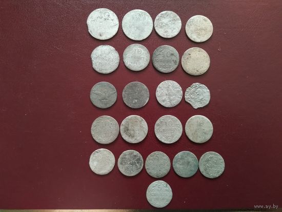 Набор монет биллон. 22 шт. Пруссия, Россия для Польши, Герцогство Варшавское.