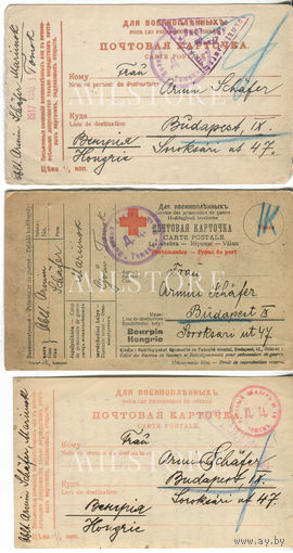 Лот из 3 почтовых карточек для военнопленных на одно имя. В русском плену. 1917 год.