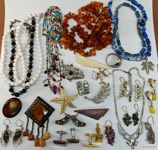 Бижутерия. Брошь Запонки Серьги Клипсы бусы. С рубля