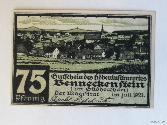 Германия, нотгельды, 75 пфеннигов 1921 год, частный выпуск для оплаты проезда