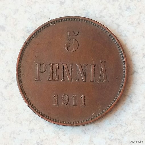 5 пенни 1911 года. AU.