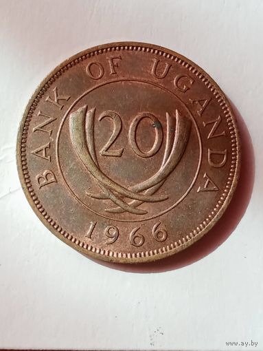 9. Распродажа! Уганда 20 центов 1966 г. Редкая! UNC!
