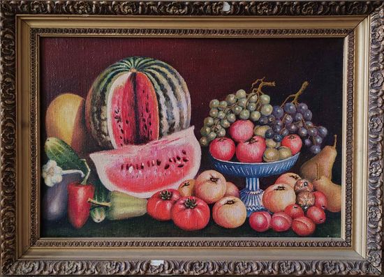 Картина Кузьмин А.Ф. "Овощи и фрукты". х.м. 40х60см. 1991г.