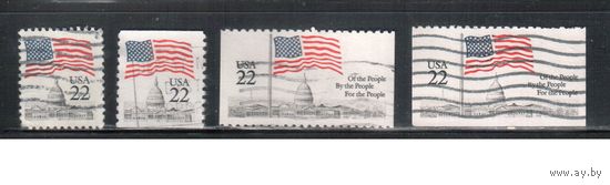 США-1985, (Мих.1738 А+С-1739 С +D), гаш., Стандарт, Флаг (полная серия), все типы зубцовок(2)