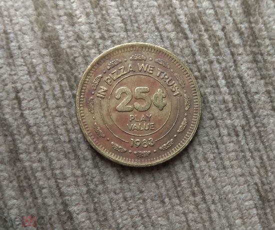 Werty71 США Жетон Токен игровой CHUCK E CHEESE мышь 25 центов 1983 IN PIZZA WE TRUST
