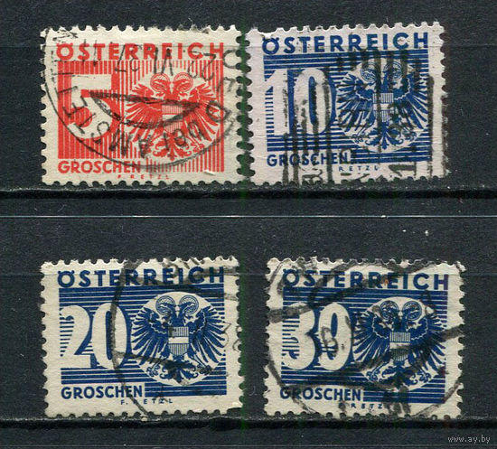 Первая Австрийская республика - 1935 - Герб. Portomarken - (ном. 5 с тонким местом) - 4 марки. Гашеные.  (Лот 8Gj)-T2P39