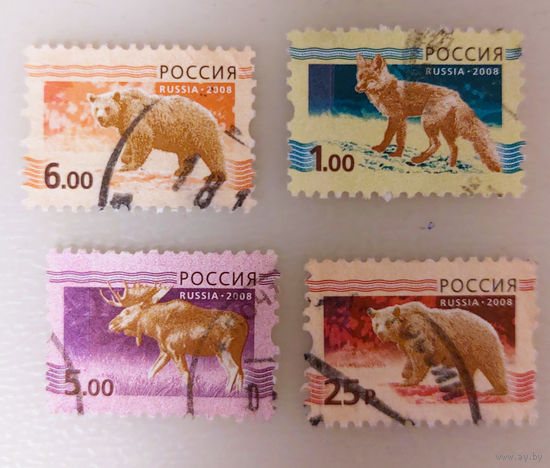 РФ 2008. Стандарт. Животные. Лиса. Лось. Медведь (4 марки)