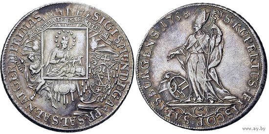 Австрия Зальцбург Сигизмунд 3 граф фон Шраттенбах (1753-1771 гг) великолепный по состоянию конвеншионсталер 1758 года