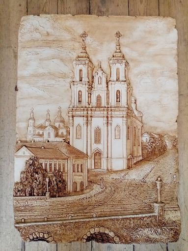 Панно "Церковь Вознесения Господня", 56х39р. гипсовый камень, патина
