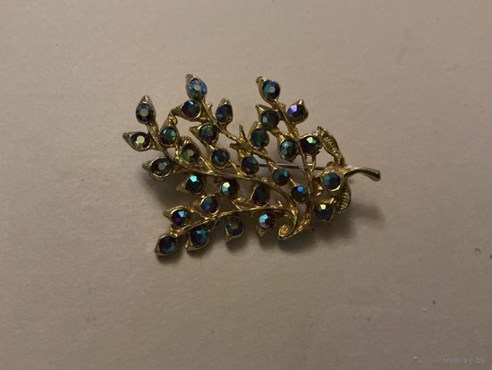 Брошь Веточка стразы Аврора Бореалис Англия винтаж