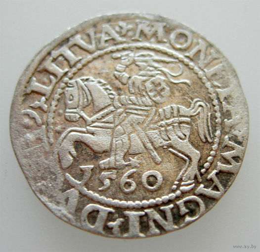 Полугрош 1560, Жигимонт Август, Вильно. Окончания легенд: Ав - L, Рв - LITVA. Остатки штемпельного блеска, коллекционное состояние