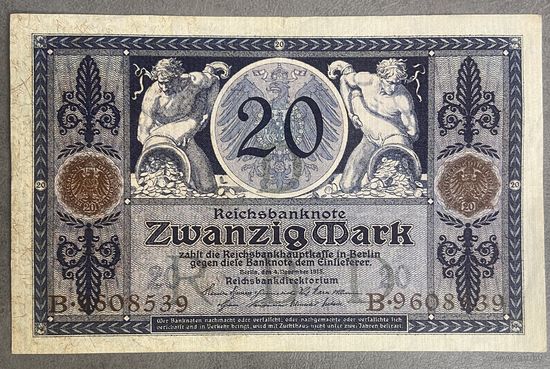 Банкнота 20 марок 1915 год. Германская империя