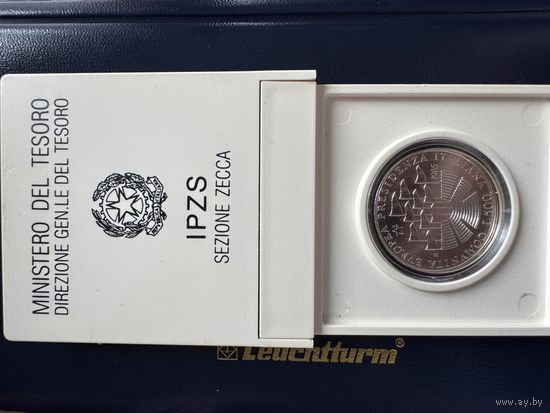 Италия. 500 лир. 1985. ЕЭС. Серебро 0.835. UNC. Штемпельный блеск. В банковской упаковке, с сертификатом.