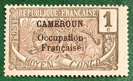 Среднее Конго 1907. Надпечатка Камерун. Африканский леопард