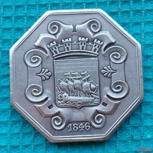 Франция 1 франк 1846 года. Мельхиор! Париж. Городской нотгельд. Корабль. Распродажа!