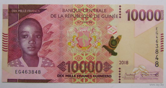 Гвинея 10000 франков 2018 г UNC.