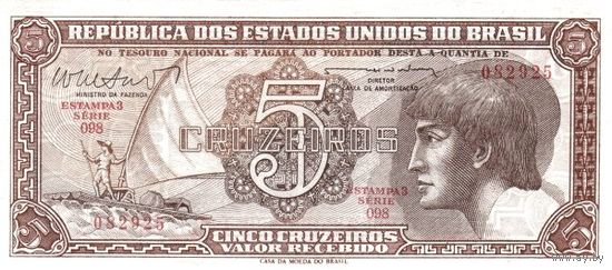 Бразилия 5 крузеиро образца 1961-1962 года UNC p166b