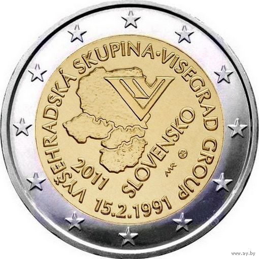 2 евро 2011 Словакия 20 лет формирования Вишеградской группы  UNC из ролла
