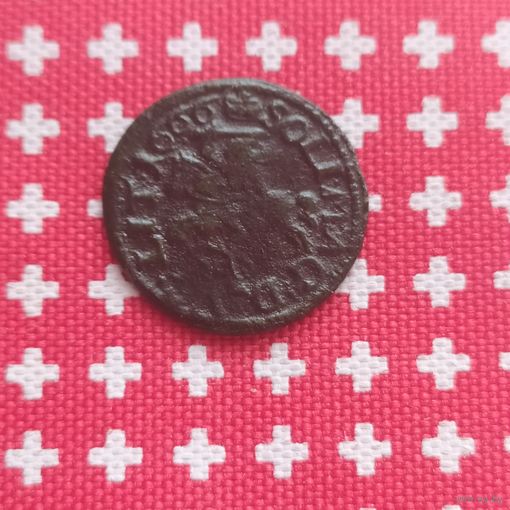 Монета медная, боратинка" (шеляг)1666 г., медь, оригинал, редчайший сохран., Не чищен,