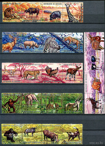 Бурунди - 1971г. - африканские животные - 24 марки - 6 сцепок - полная серия, MNH, 1 сцепка с полосой на клее [Mi 702-725]. #3-Bu-Z-1-24