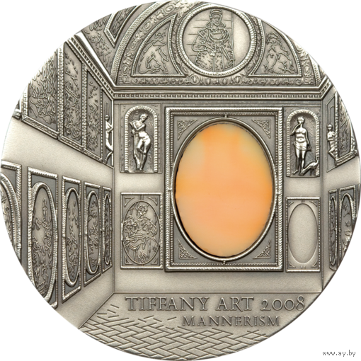 RARE Палау 10 долларов 2008г. Тиффани "Tiffany Art: МАНЬЁРИЗМ". Монета в капсуле; подарочном футляре; сертификат; коробка. СЕРЕБРО 62,20гр.(2 oz).