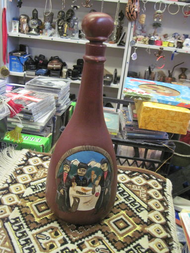 Бутыль, бутылка керамическая 1 л, 31 см от грузинского вина.