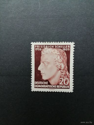ГДР 1955 Марка из серии "Год Шиллера. К 150-летию со дня смерти Фридриха Шиллера" (чистая*, есть след от наклейки) Mi.466а каталог 0.80 евро