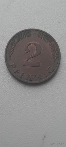 Германия 2 пфеннига 1982 D