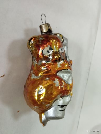 Игрушка ёлочная Мишка на берёзе, стекло. СССР