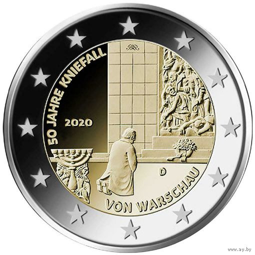 2 евро 2020 Германия  Коленопреклонение в Варшаве A UNC из ролла