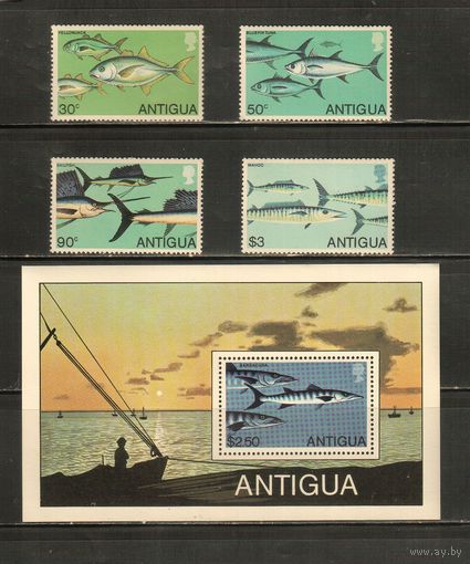 Антигуа-1976(Мих.543-546,БЛ.49) , **  , Морская  Фауна, Рыбы (полная серия)