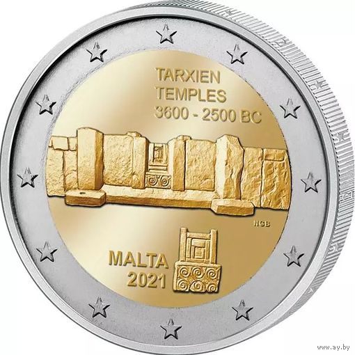 Мальта 2 евро, 2021 Доисторические места Мальты - Таршиенский храмовый комплекс UNC