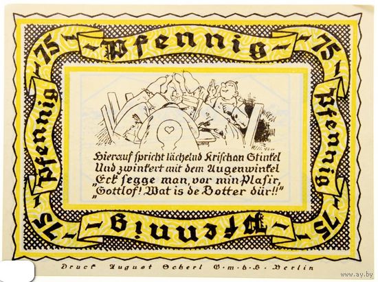 РАСПРОДАЖА!!! - ГЕРМАНИЯ Коммуна ШТОЛЬЦЕНАУ (Нижняя САКСОНИЯ) 75 пфеннигов 1921 год BU- !