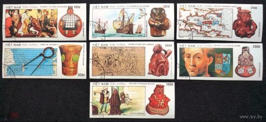 Вьетнам 1989, Колумб, Открытие Америки, ТРАНСПОРТ, ФЛОТ, Корабли, Парусник,  б/зуб, ГАШ