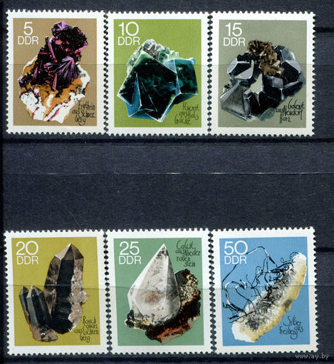 ГДР - 1969г. - Минералы - полная серия, MNH, две марки с отпечатками на клее [Mi 1468-1473] - 6 марок