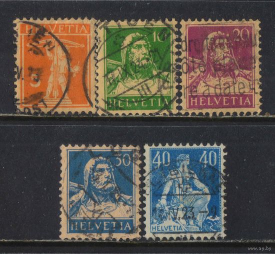 Швейцария 1921 Вып Вильгельм Телль Сын Вильгельма Телля с арбалетом и яблоком Сидящая Гельвеция Стандарт #162,164-5,169-70