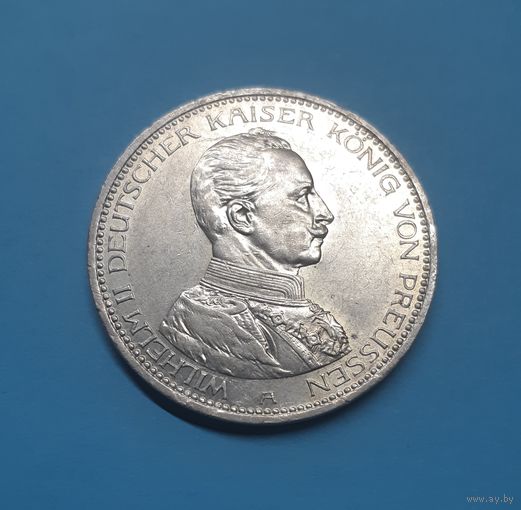Германия. 5 марок. 1914 год. Пруссия. Вильгельм II. Мундир. Серебро. Распродажа коллекции
