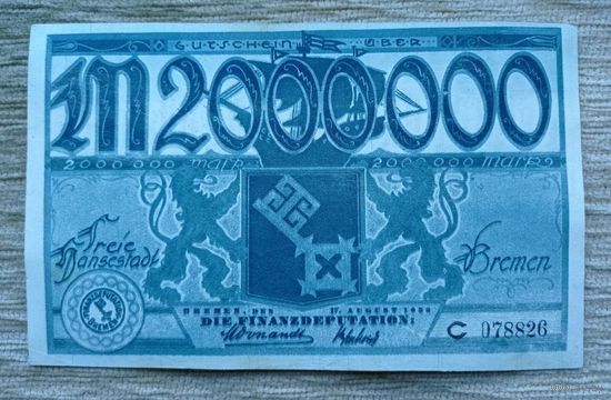 Werty71 Германия Бремен 2000000 марок 1923 банкнота 2 миллиона 1922 Гроссгельд банкнота