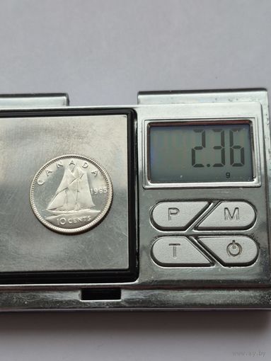 10 центов 1965 года. Канада, Королева Елизавета II (1953 - 2025). Серебро 800. Монета не чищена. H45604.