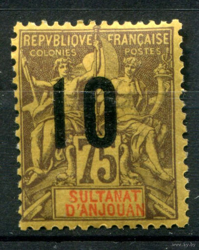 Французские колонии - Султанат Анжуан (Мадагаскар) - 1912г. - аллегория, надпечатка 10 на 75 с - 1 марка - MH [Mi 120]. #4-W1-119-A-1