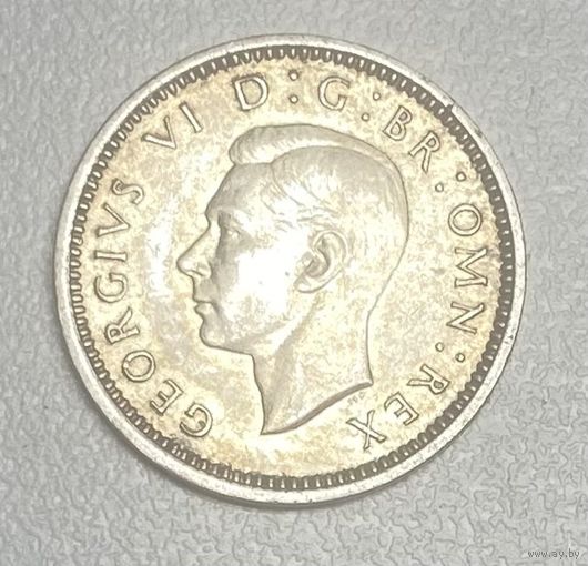 Монета Великобритания 3 пенса 1937 год. Георг VI. Серебро