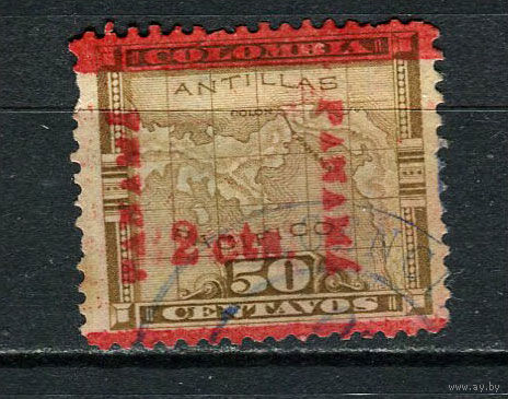 Панама - 1906 - Карта с надпечаткой  2С на 50С - [Mi.66] - 1 марка. Гашеная.  (Лот 71FQ)-T25P11