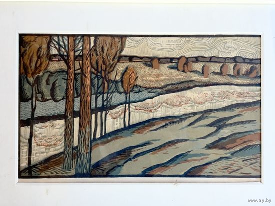 Линогравюра Летний Вечер авт Е.Тиханович 1991г