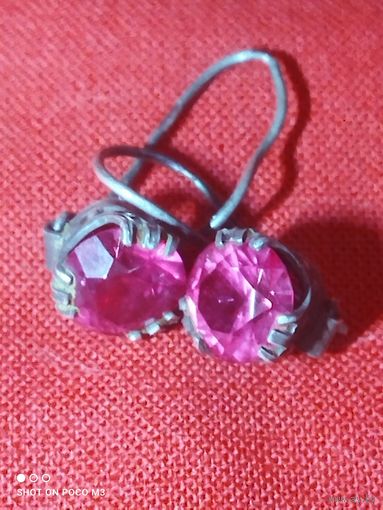 Серебро,серьги с камнями,875 , СССР , без Минимальной цены