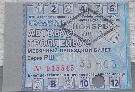 Проездной билет Гомель ноябрь 2019. Возможен обмен